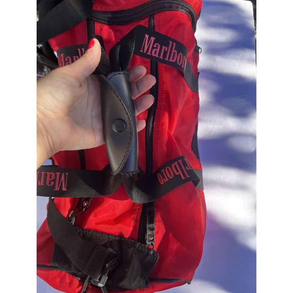 Y2K Vintage 90s Marlboro Red Duffle Gym ￼ Marlboro Miles Travel Bag 20” Strap